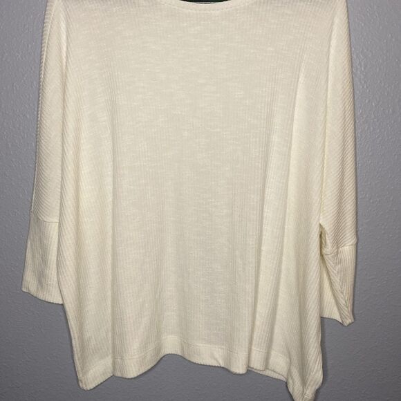 Loft Off White Cream Crew Neck Ribbed Oversized Tunic Top Size Small - Picture 5 of 8